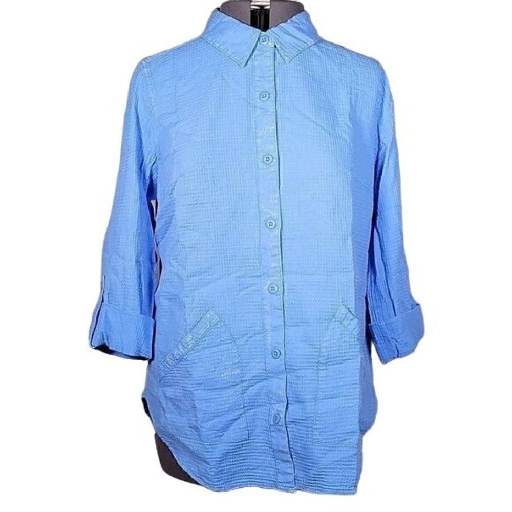 NWOT Denim & Co Waffle Button Front Collared Tunic Sz S